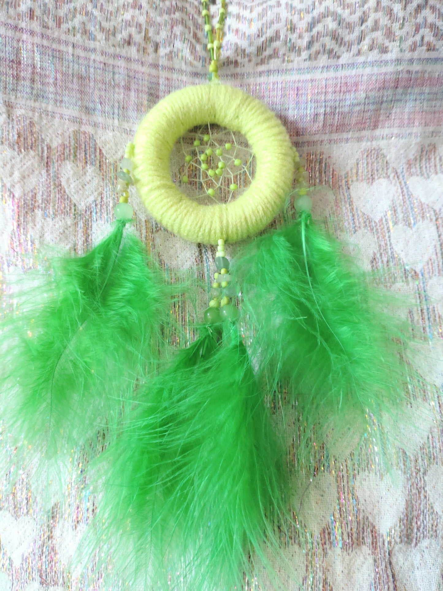 Handmade Dreamcatcher (small) - LIGHT GREEN with ADVENTURINE