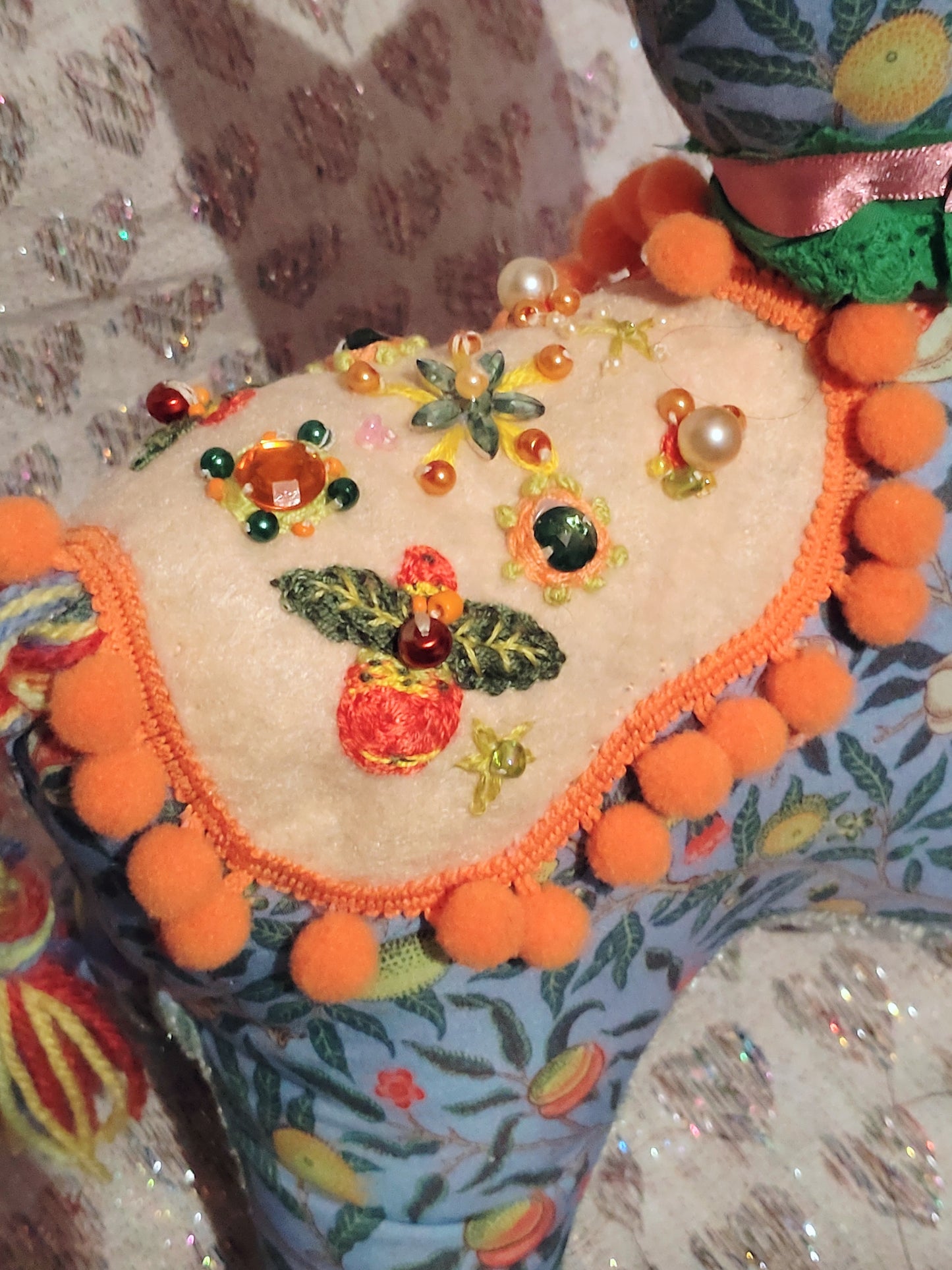 Patchwork Cat - BLUE WITH FRUITS AND LEAVES