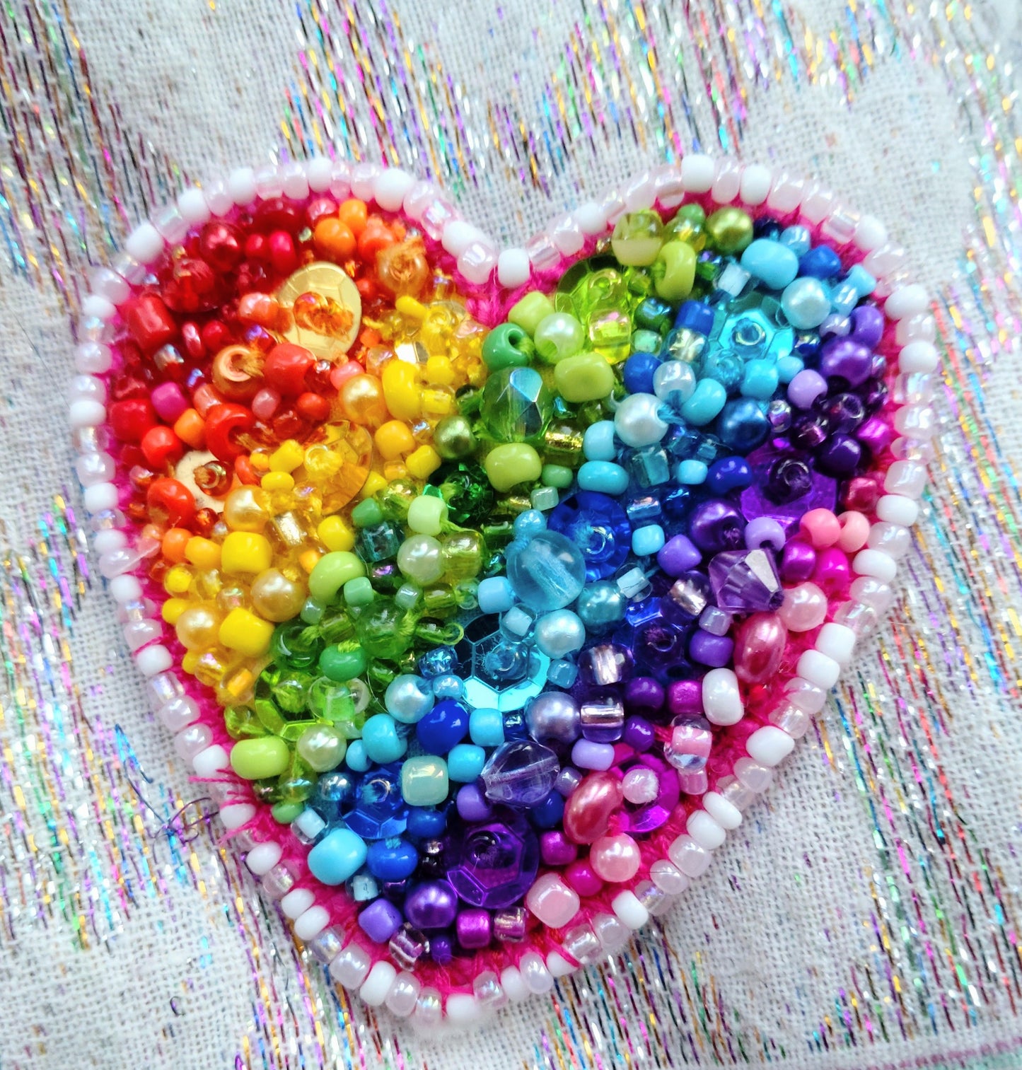 Beaded Rainbow Heart Brooch
