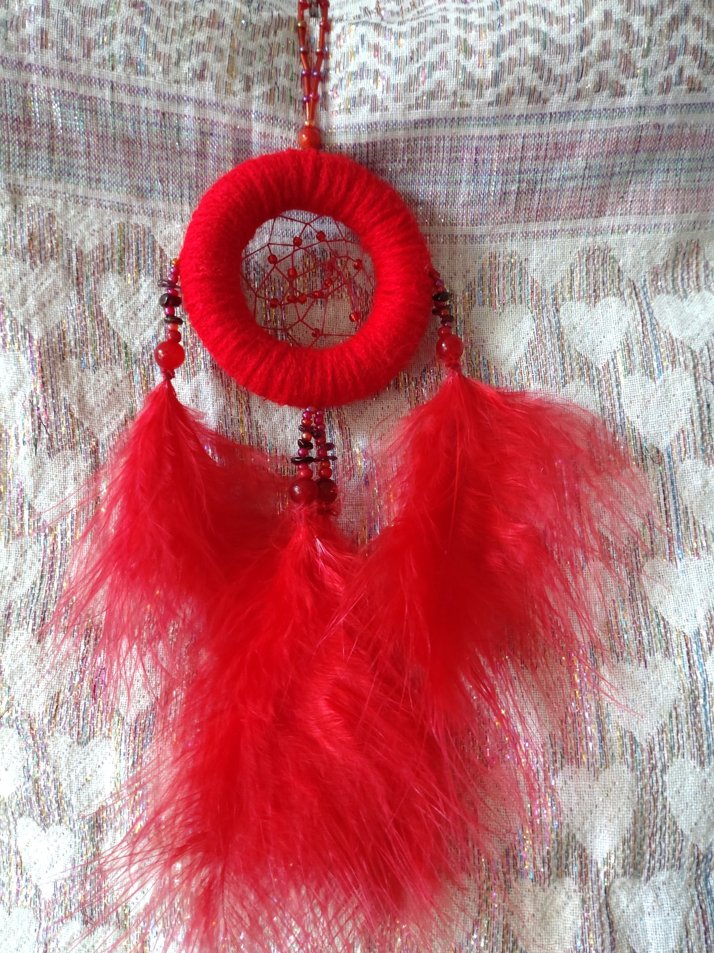 Handmade Dreamcatcher - RED with GARNET