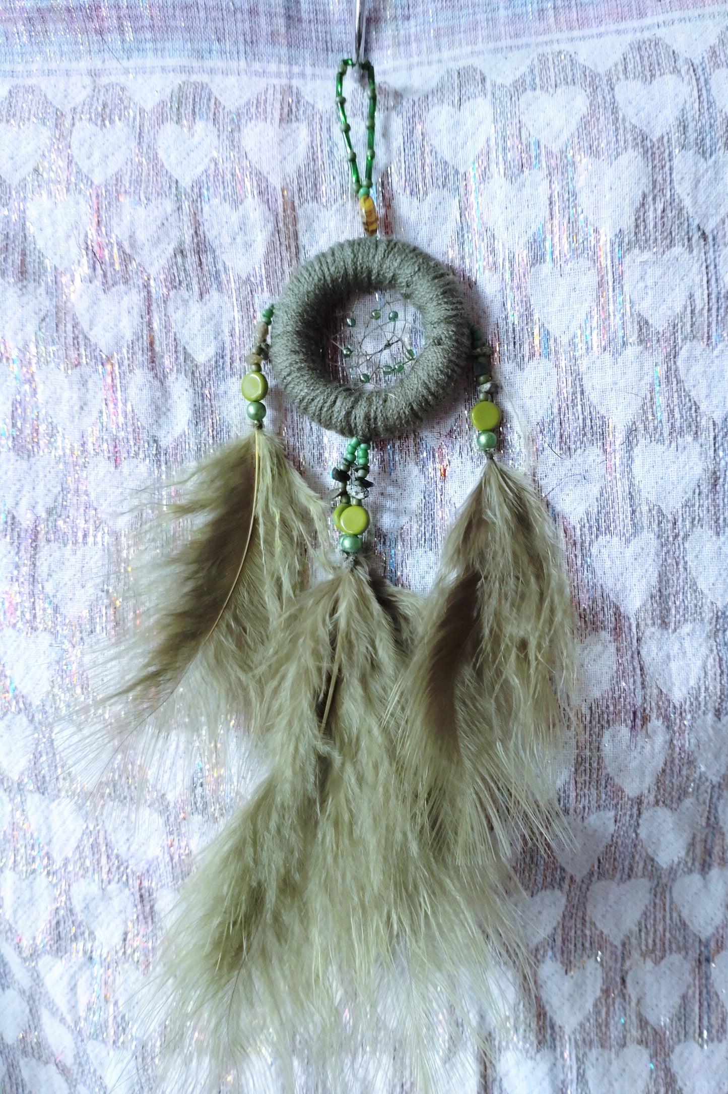 Handmade Dreamcatcher (small) - OLIVE GREEN with SERPENTINE
