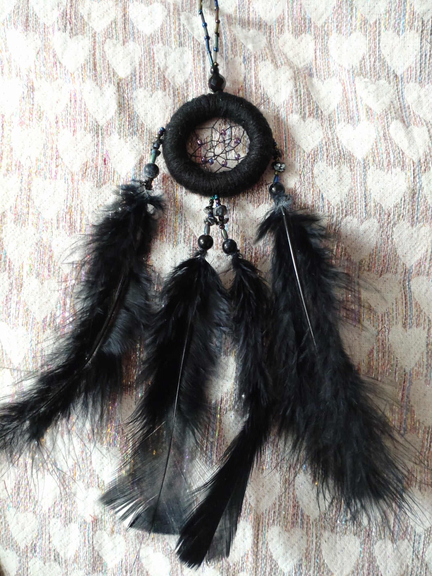 Handmade Dreamcatcher (small) - BLACK with SNOWFLAKE OBSIDIAN