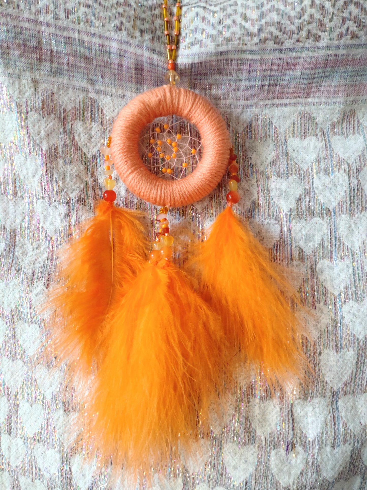 Handmade Dreamcatcher (small) - ORANGE with CARNELIAN