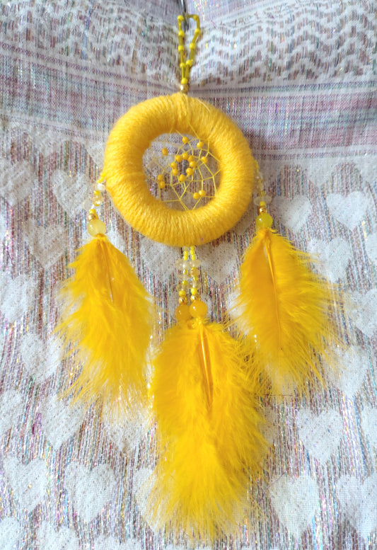 Handmade Dreamcatcher (small) - YELLOW with CITRINE