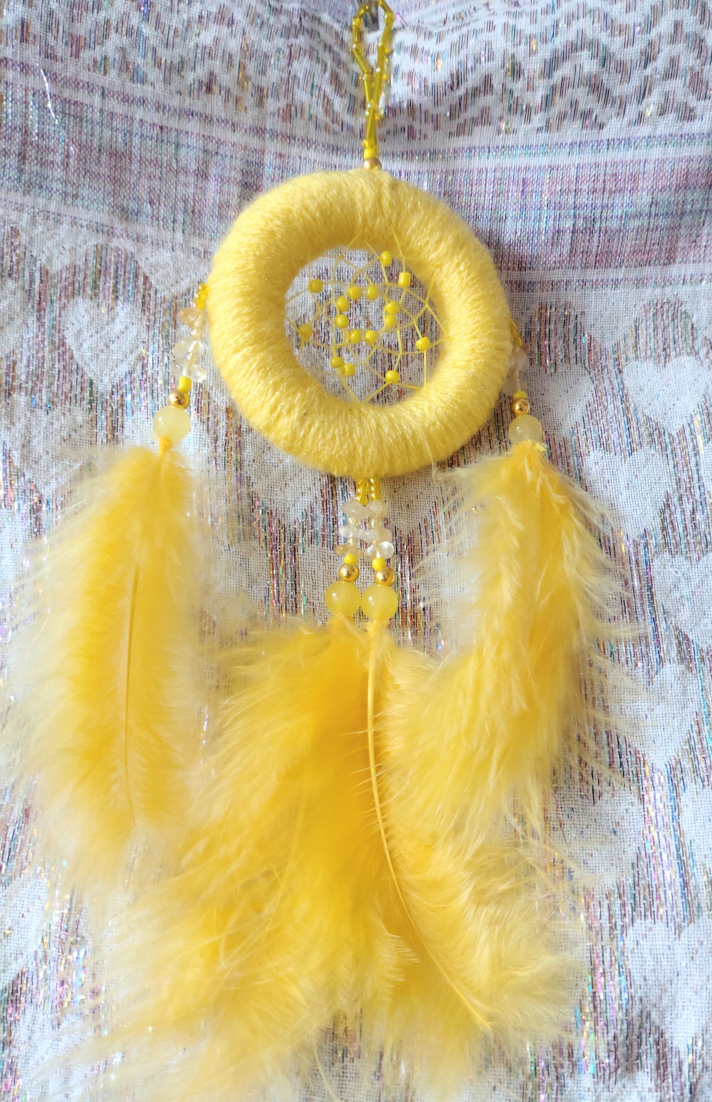 Handmade Dreamcatcher (small) - LIGHT YELLOW with CITRINE