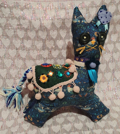 Patchwork Cat - DARK GREEN AND BLUE VINTAGE