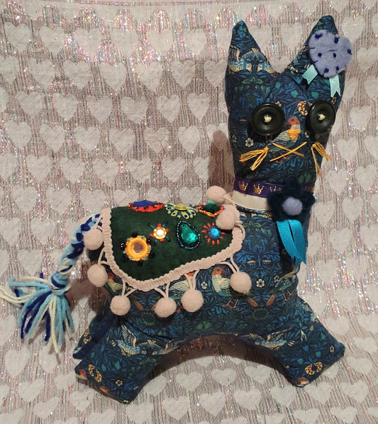 Patchwork Cat - DARK GREEN AND BLUE VINTAGE
