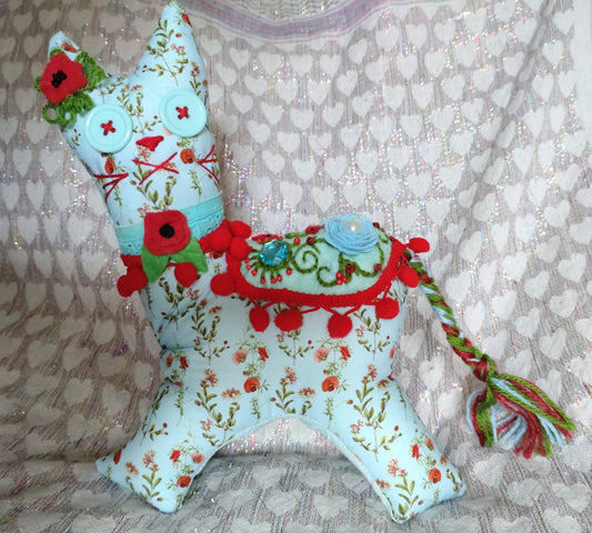 Patchwork Cats - SKY BLUE WITH POPPIES