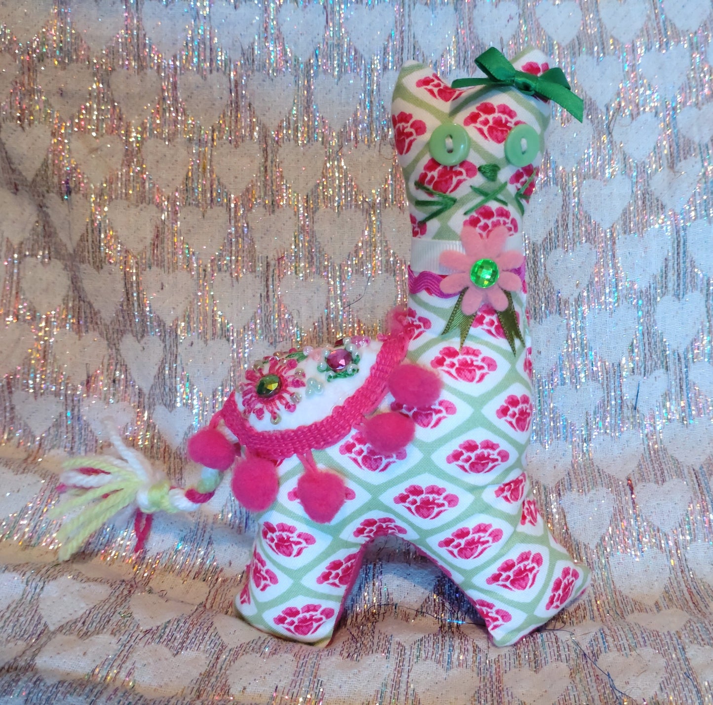 Patchwork Cat (small) - HOT PINK CHRYSANTHEMUMS