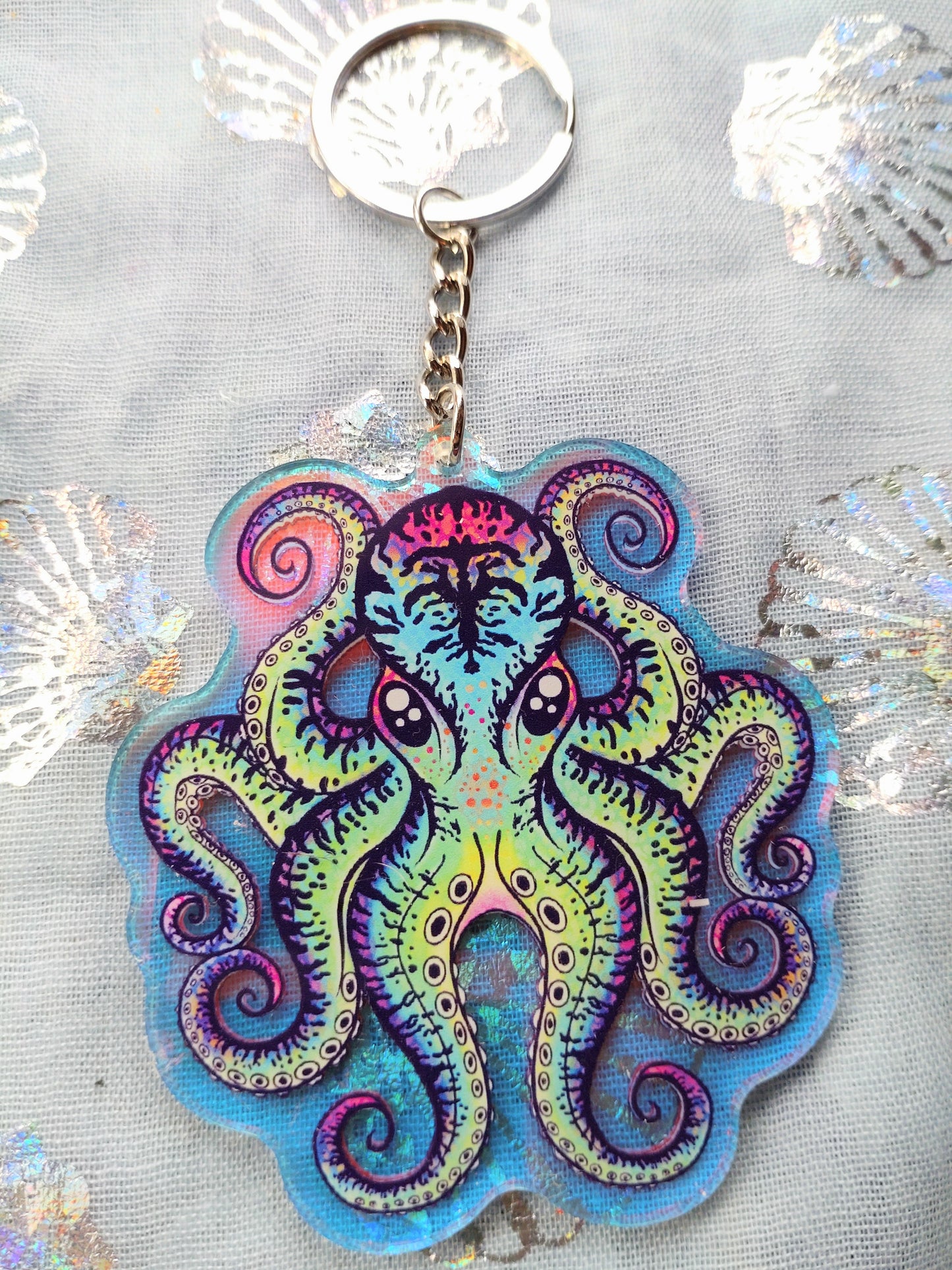 Rainbow/Prismatic Acrylic Keyring - RAINBOW OCTOPUS