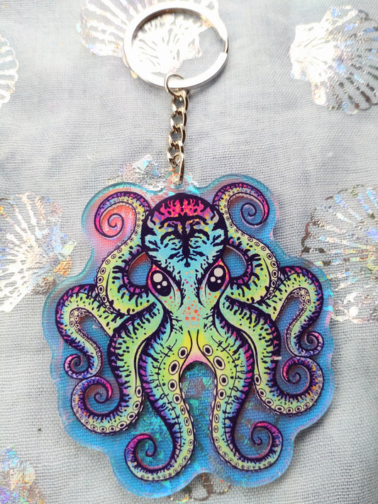 Rainbow/Prismatic Acrylic Keyring - RAINBOW OCTOPUS