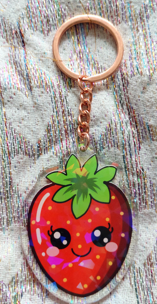 Rainbow/Prismatic Acrylic Keyring - STRAWBERRY