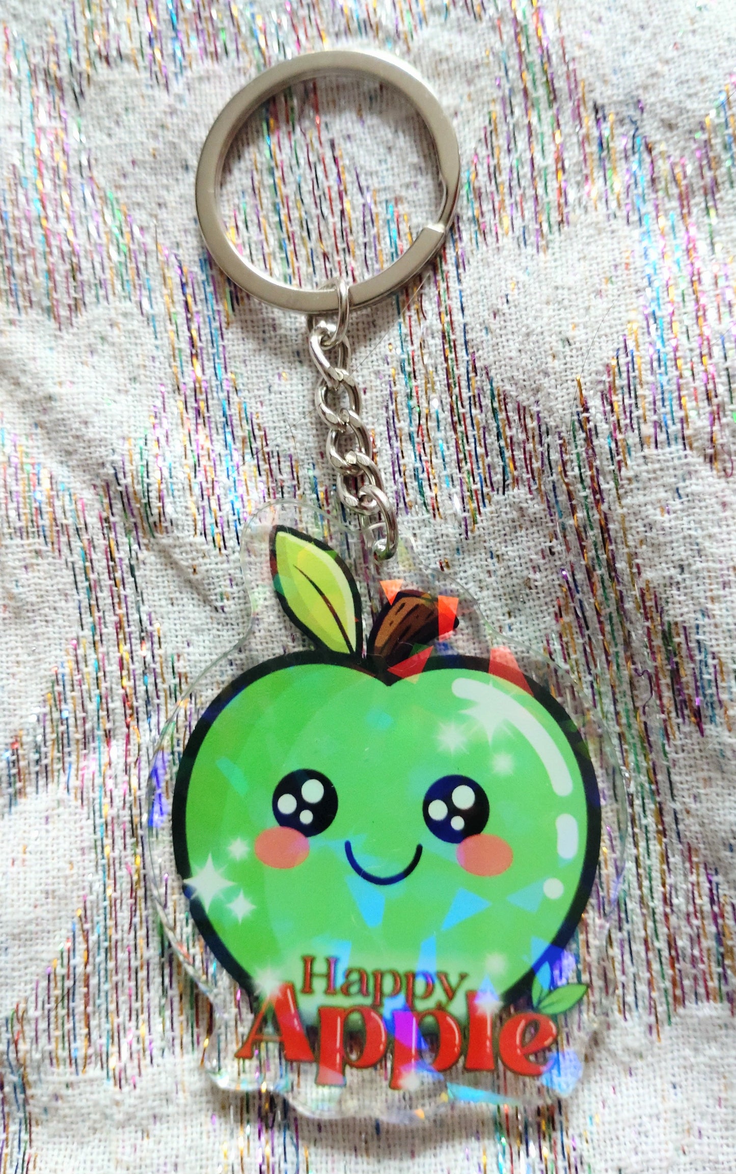 Rainbow/Prismatic Acrylic Keyring - HAPPY APPLE