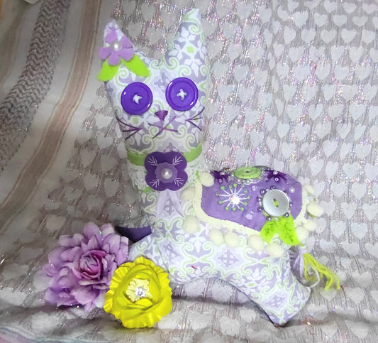 Patchwork Cat - LILAC, GREEN AND WHITE