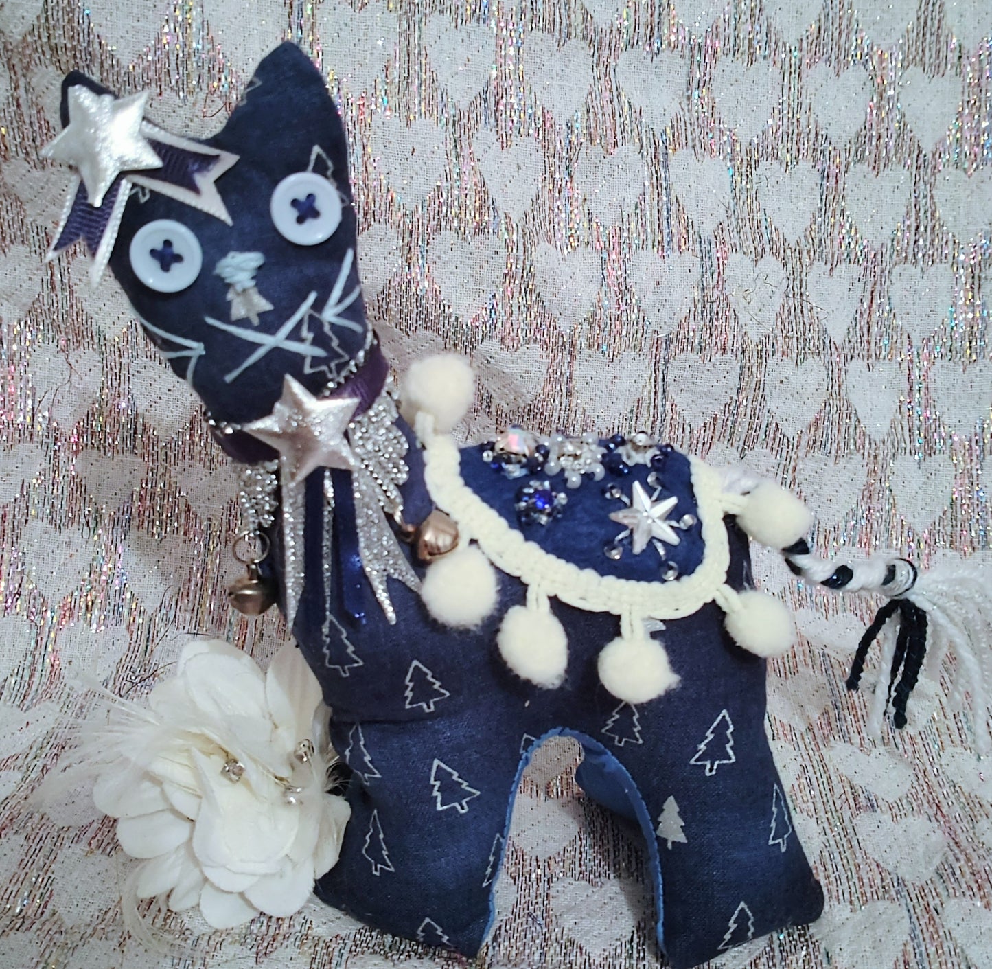 Patchwork Cats (small) - DARK BLUE NORDIC TREES