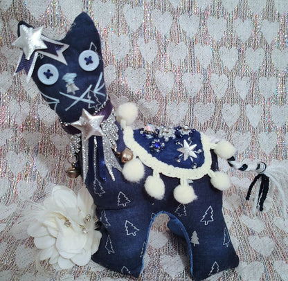 Patchwork Cats (small) - DARK BLUE NORDIC TREES