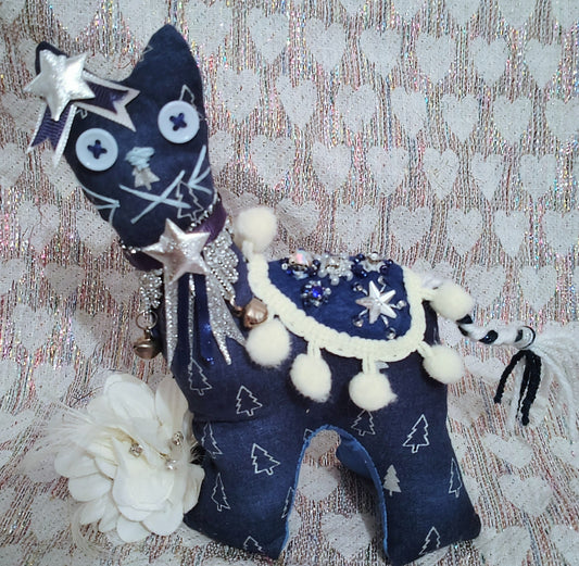 Patchwork Cats (small) - DARK BLUE NORDIC TREES