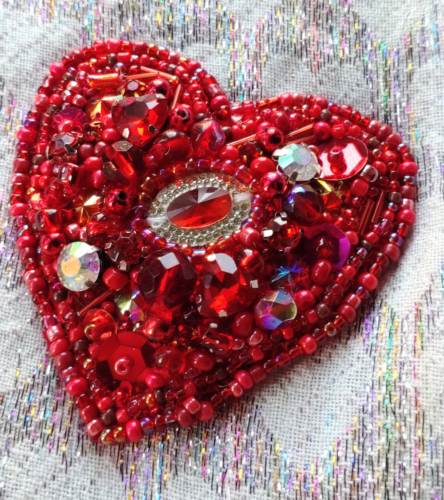 Red Heart Beaded Brooch