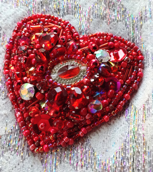 Red Heart Beaded Brooch