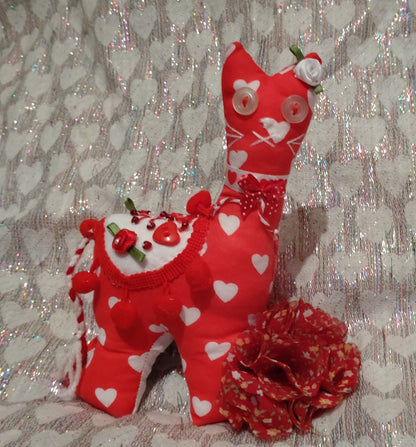 Patchwork Cats (small) - RED AND WHITE HEARTS