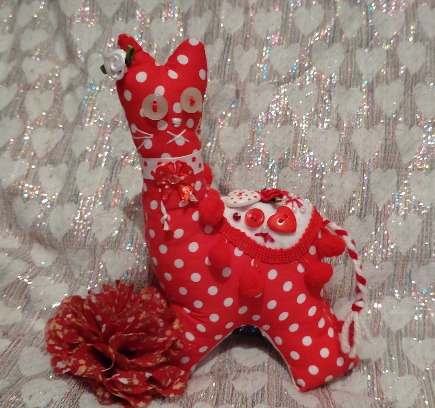 Patchwork Cats - RED AND WHITE POLKA DOTS
