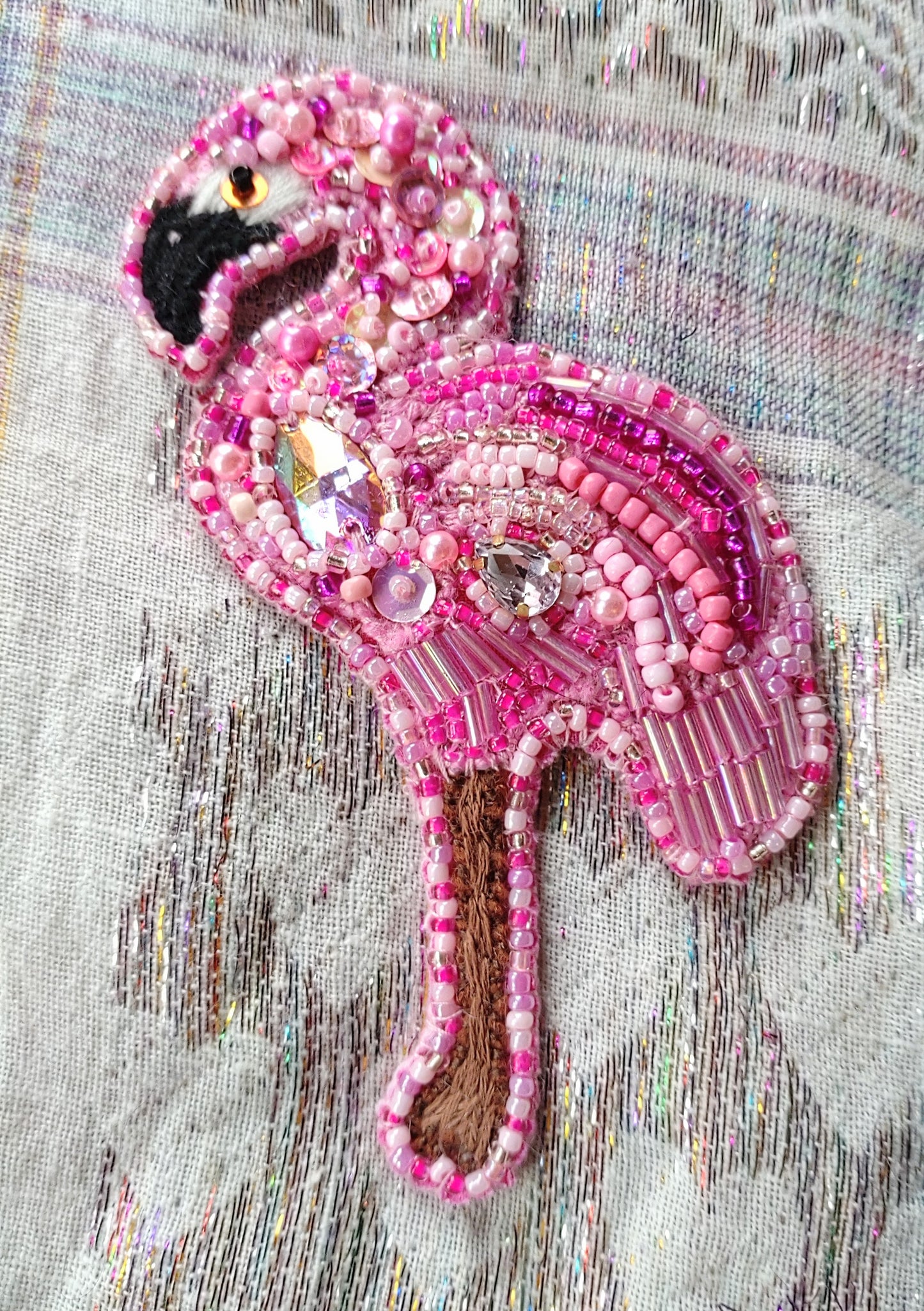Flamingo Beaded Brooch