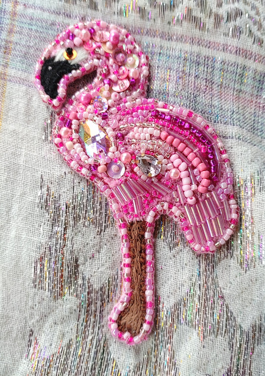 Flamingo Beaded Brooch