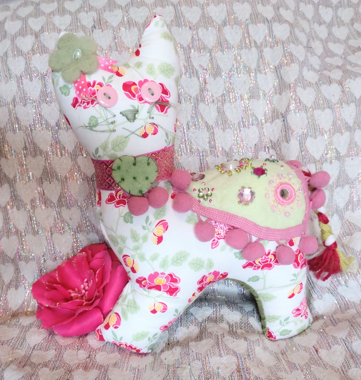 Patchwork Cat - HOT PINK CHRYSANTHEMUMS