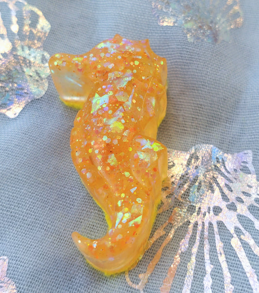 Fridge Magnet - ORANGE RESIN SEAHORSE