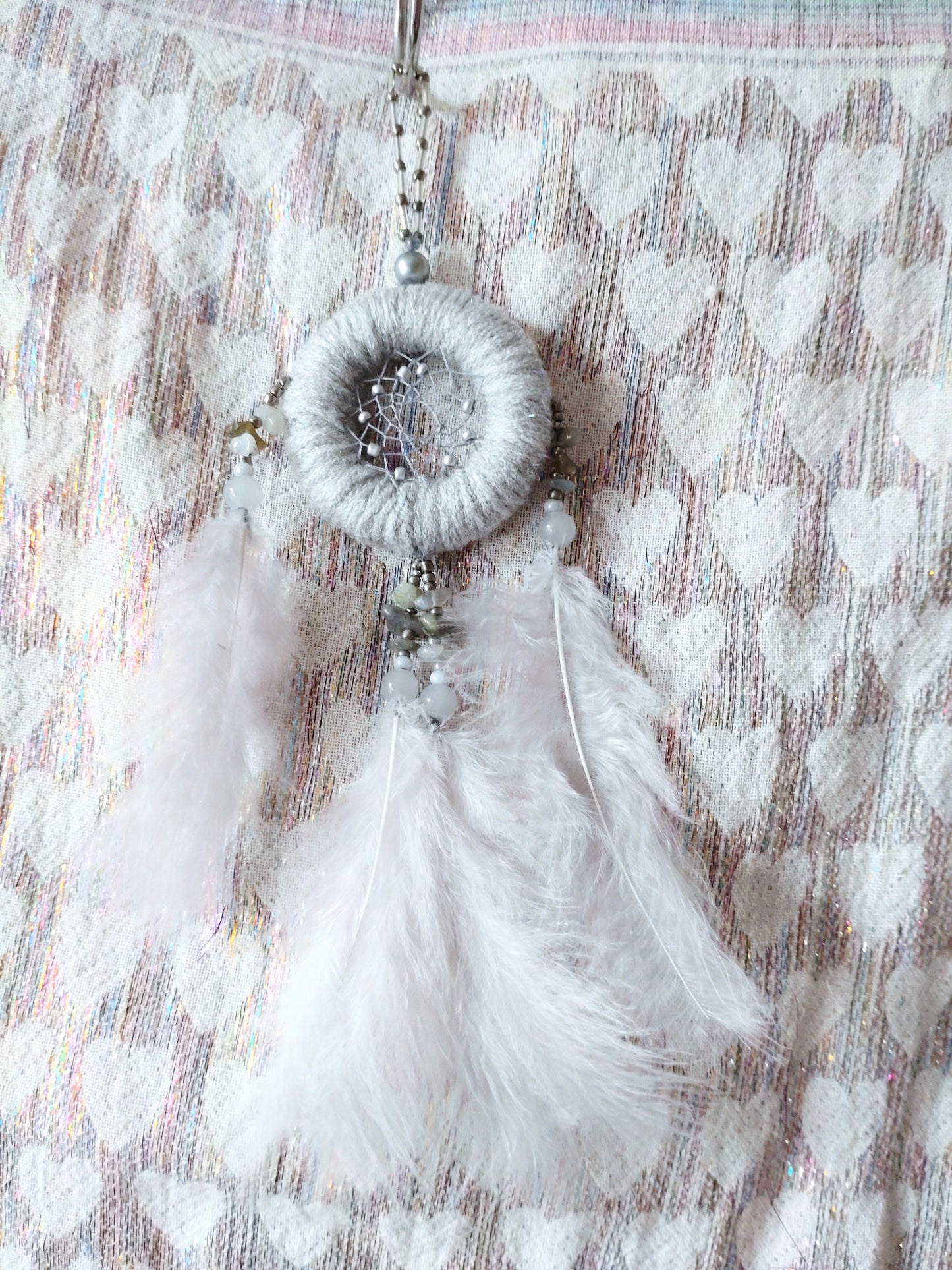 Handmade Dreamcatcher (small) - LIGHT GREY with LABRADORITE
