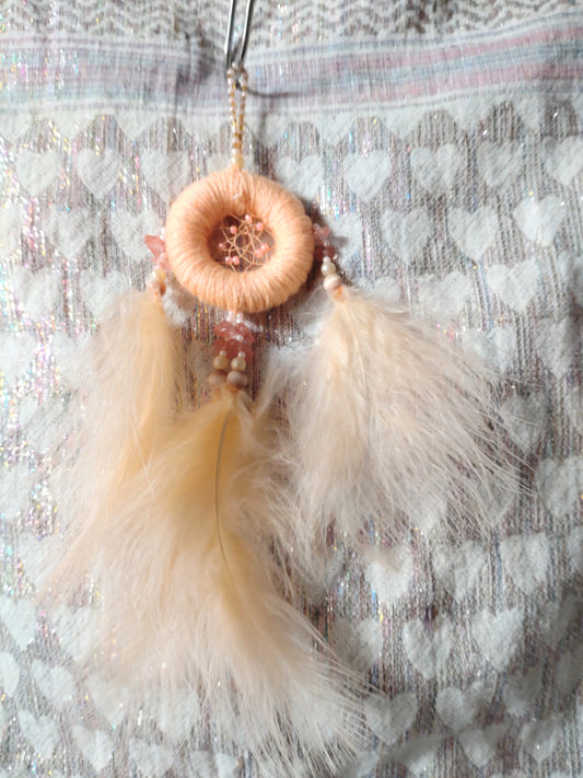 Handmade Dreamcatcher (small) - PEACH with MORGANITE