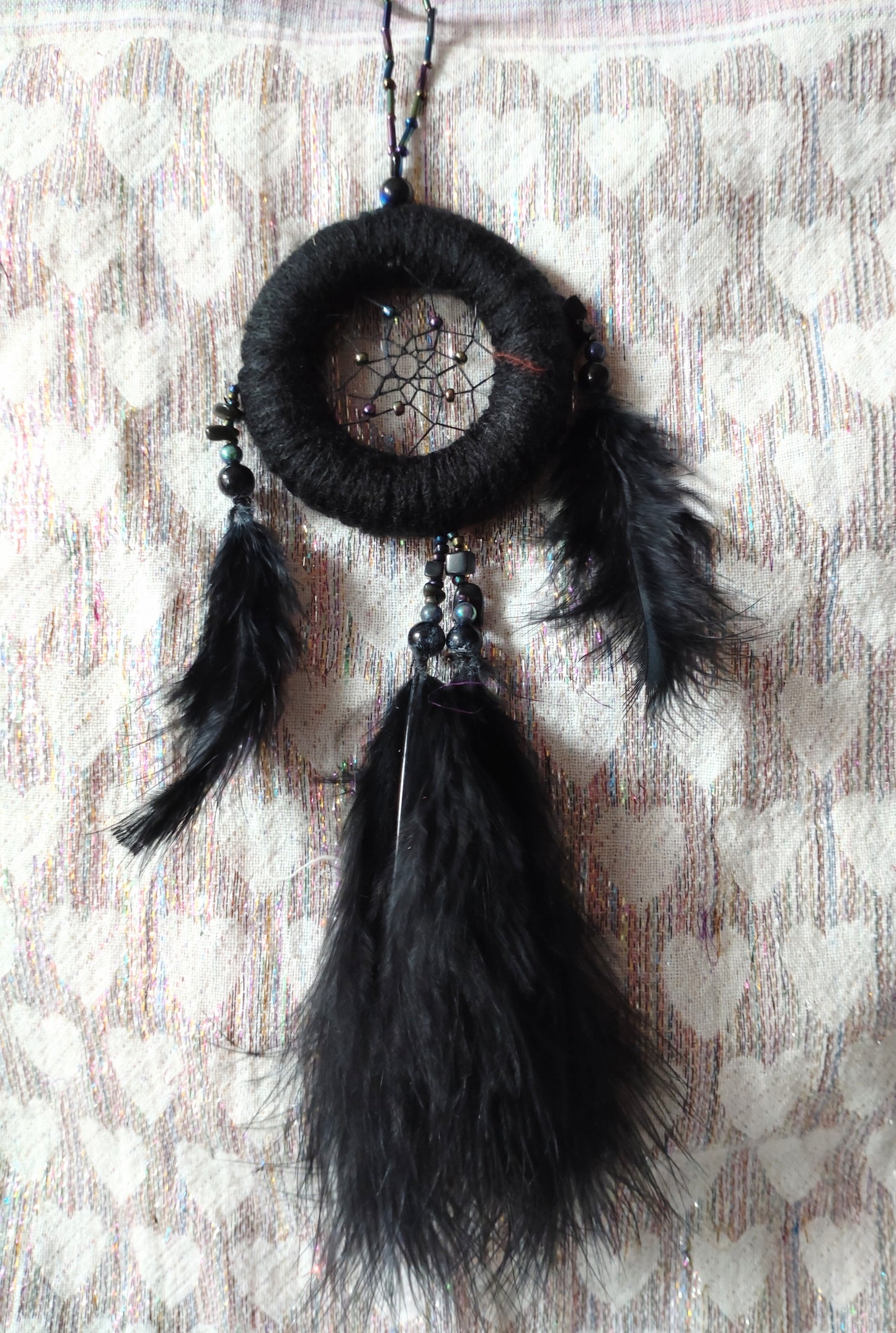 Handmade Dreamcatcher (small) - BLACK with OBSIDIAN