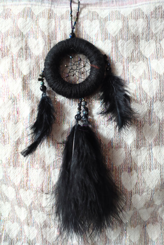 Handmade Dreamcatcher (small) - BLACK with OBSIDIAN