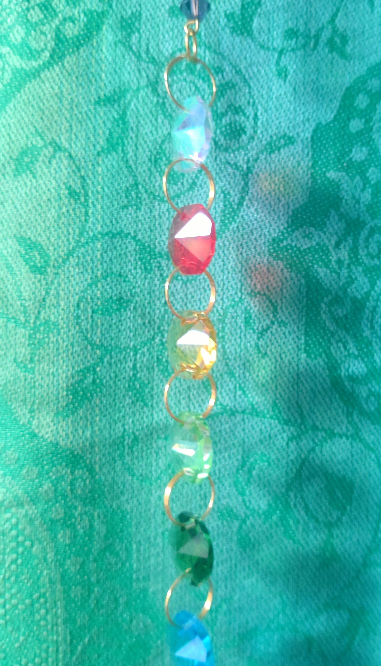 Handmade Suncatcher - GOLD WITH RAINBOW CRYSTALS, BEADS AND ORNATE DROP PENDANT