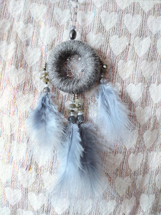 Handmade Dreamcatcher (small) - GREY with SMOKEY QUARTZ