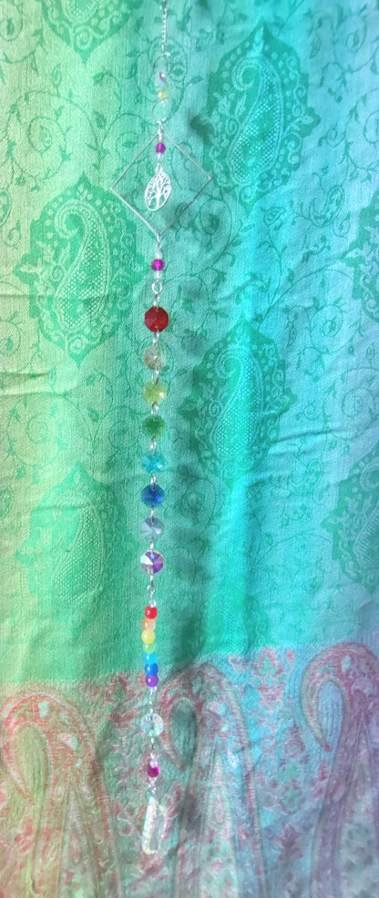 Handmade Suncatcher - SILVER RAINBOW 7 CHAKRA TREE OF LIFE