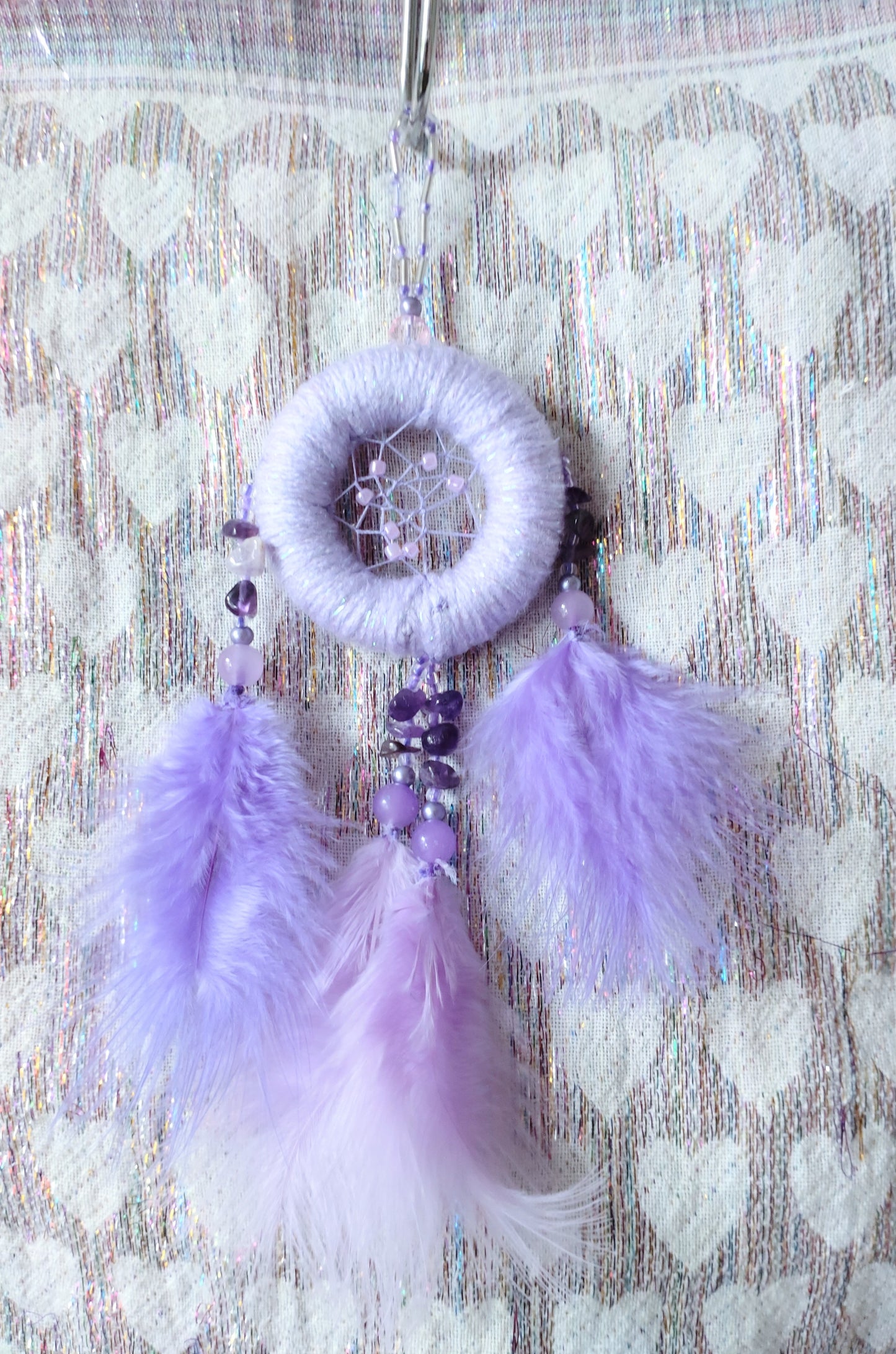 Handmade Dreamcatcher (small) - LILAC with AMETHYST