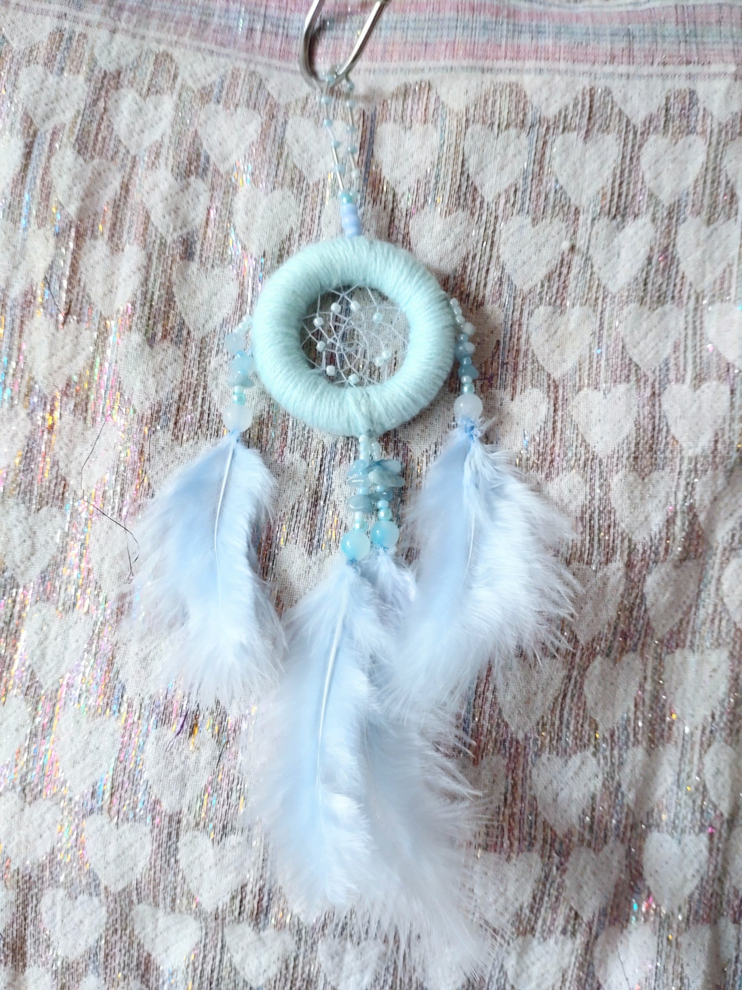 Handmade Dreamcatcher (small) - LIGHT BLUE with -AQUAMARINE