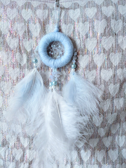 Handmade Dreamcatcher (small) - LIGHT BLUE with BLUE LACE AGATE