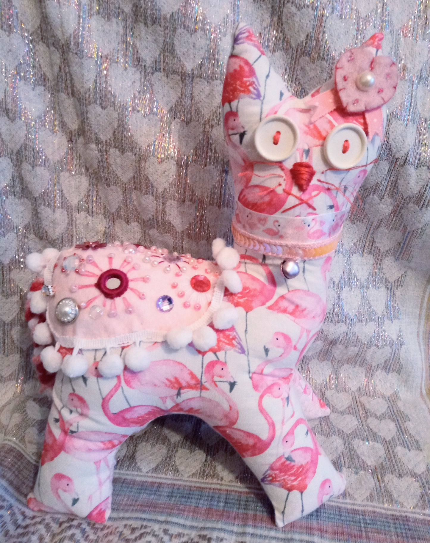 Patchwork Cat - PINK FLAMINGOES
