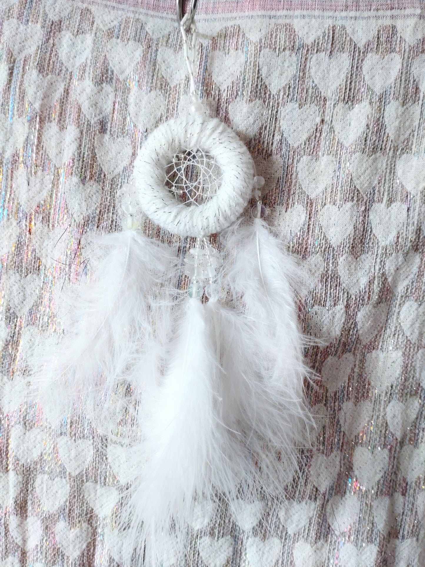 Handmade Dreamcatcher (small) - WHITE with CLEAR QUARTZ