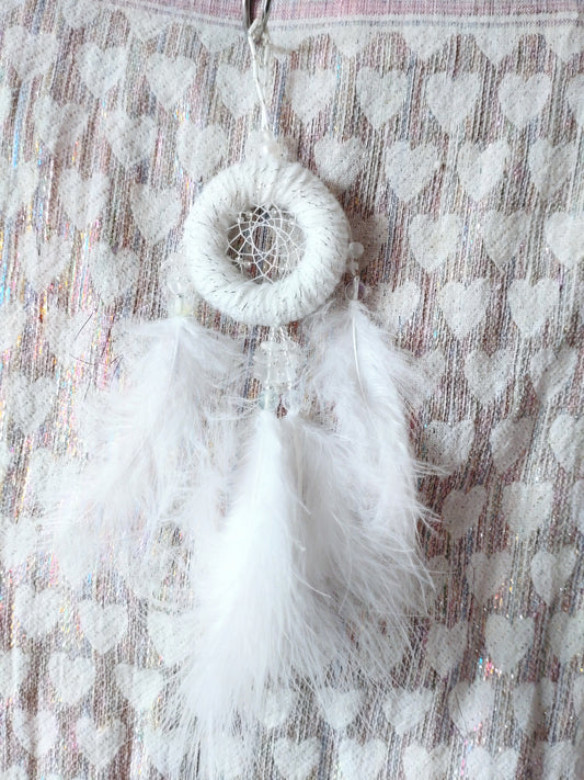 Handmade Dreamcatcher (small) - WHITE with CLEAR QUARTZ