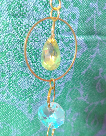 Handmade suncatcher - GOLD MOON WITH ORANGE BEADS, GOLD LEAVES AND SUN