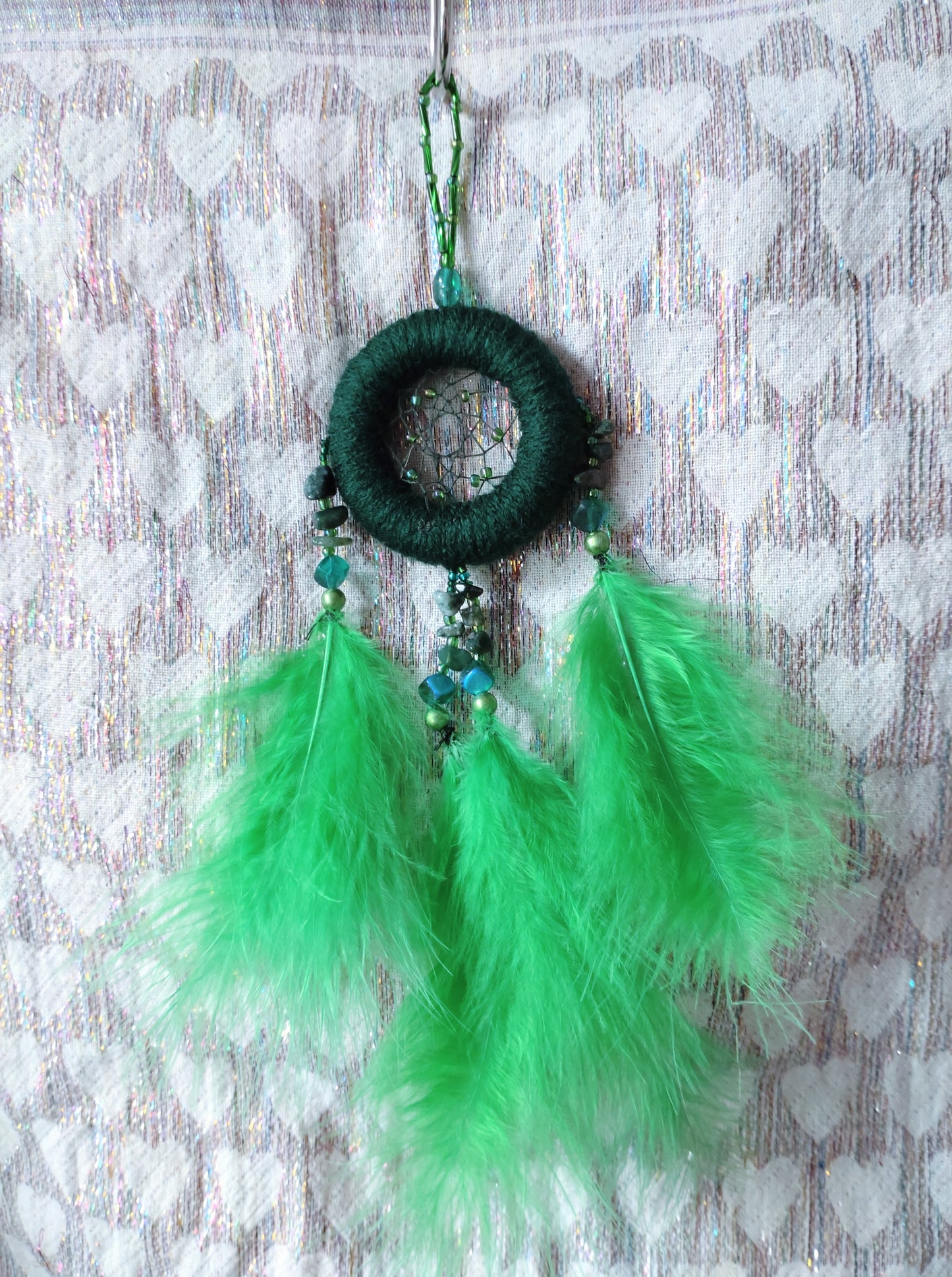 Handmade Dreamcatcher (small) - DARK GREEN with MOSS AGATE