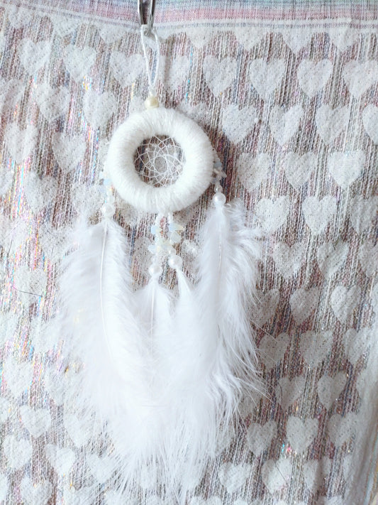 Handmade Dreamcatcher (small) - IRIDESCENT WHITE with OPALITE