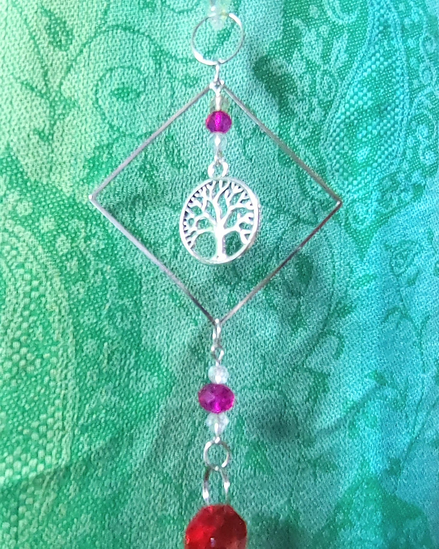 Handmade Suncatcher - SILVER RAINBOW 7 CHAKRA TREE OF LIFE