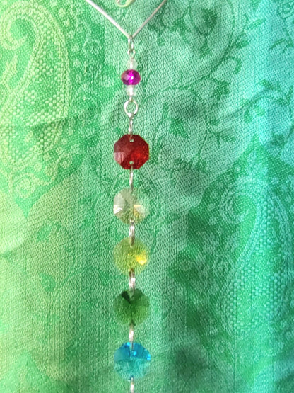 Handmade Suncatcher - SILVER RAINBOW 7 CHAKRA TREE OF LIFE