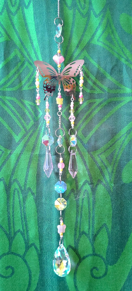 Handmade Suncatcher -PINK AND YELLOW BUTTERFLY