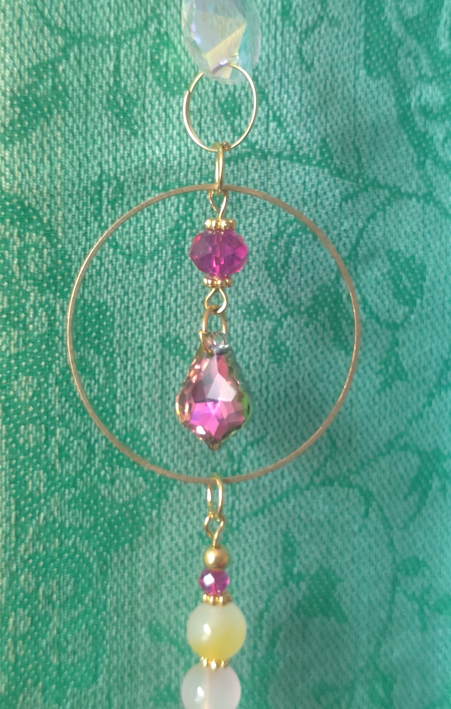 Handmade Suncatcher - GOLD LOTUS WITH PINK AND YELLOW BEADS