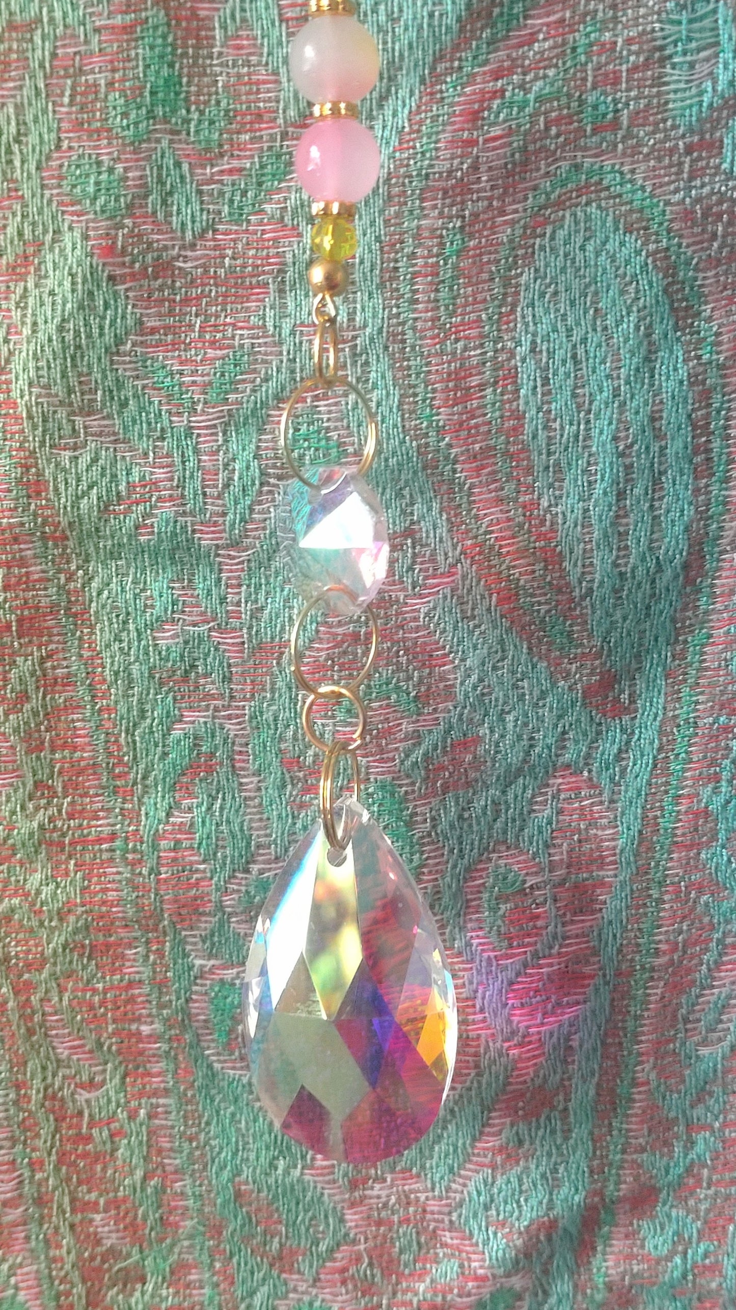 Handmade Suncatcher - GOLD LOTUS WITH PINK AND YELLOW BEADS